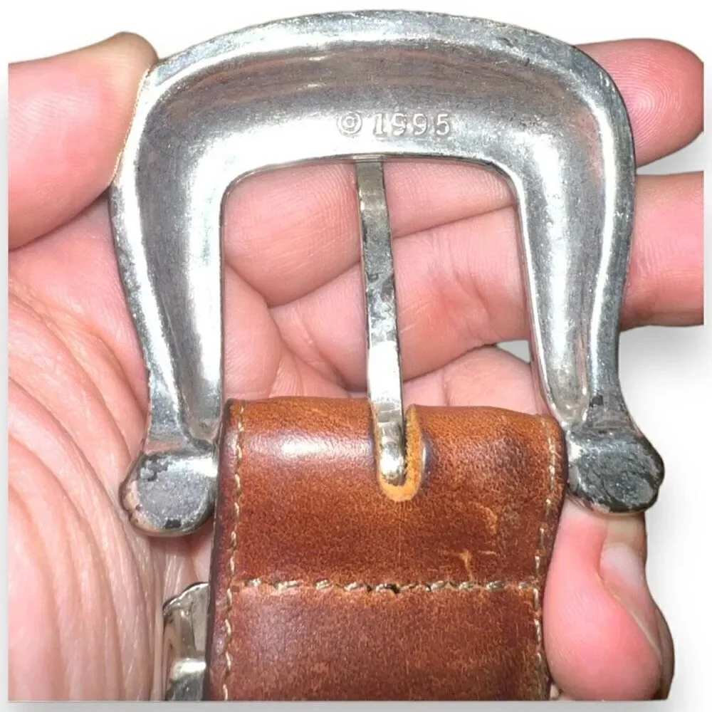 Brown Brighton Vintage Sterling Silver Leather Belt Size 33